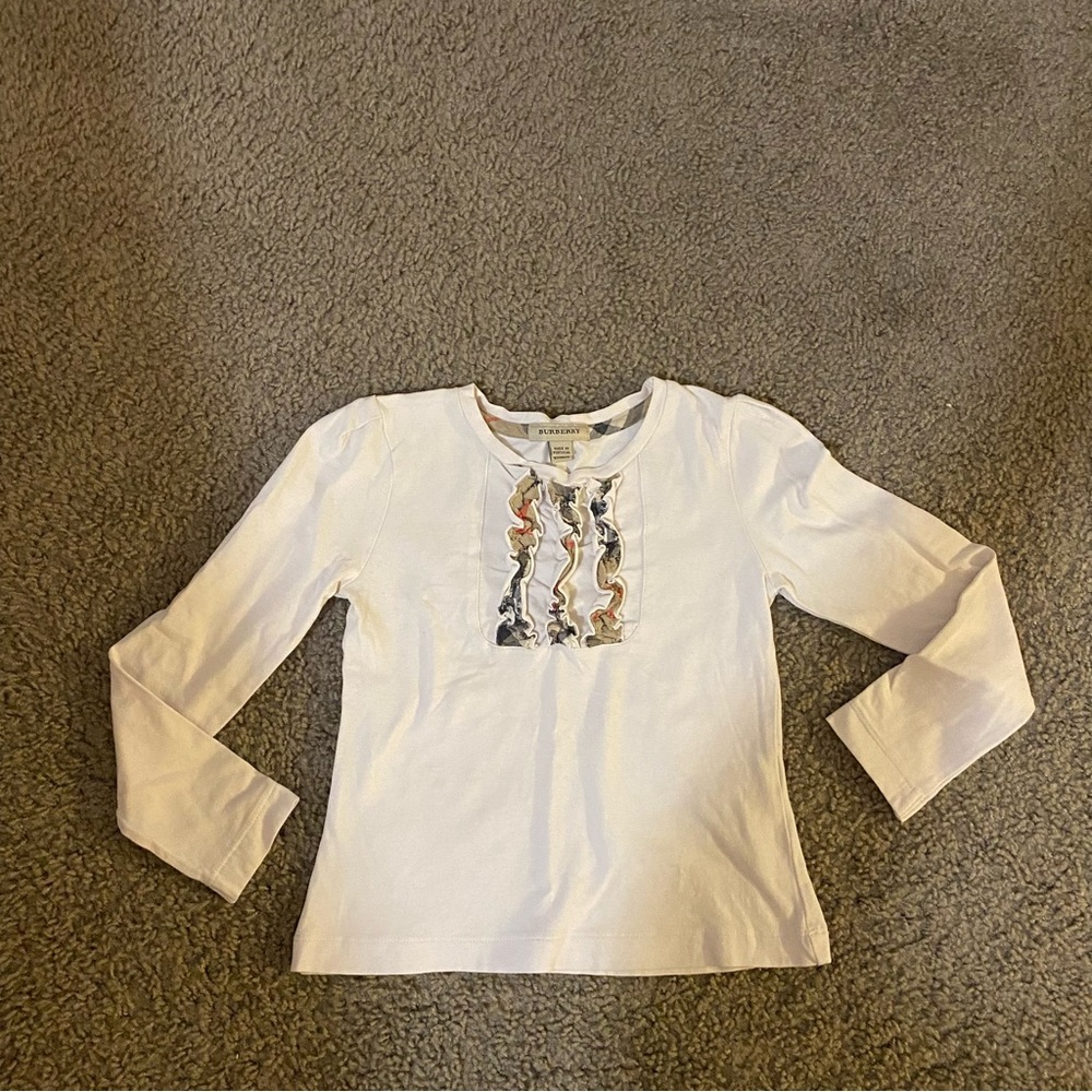 Burberry Kids Long Sleeve Shirt with Ruffle Detail